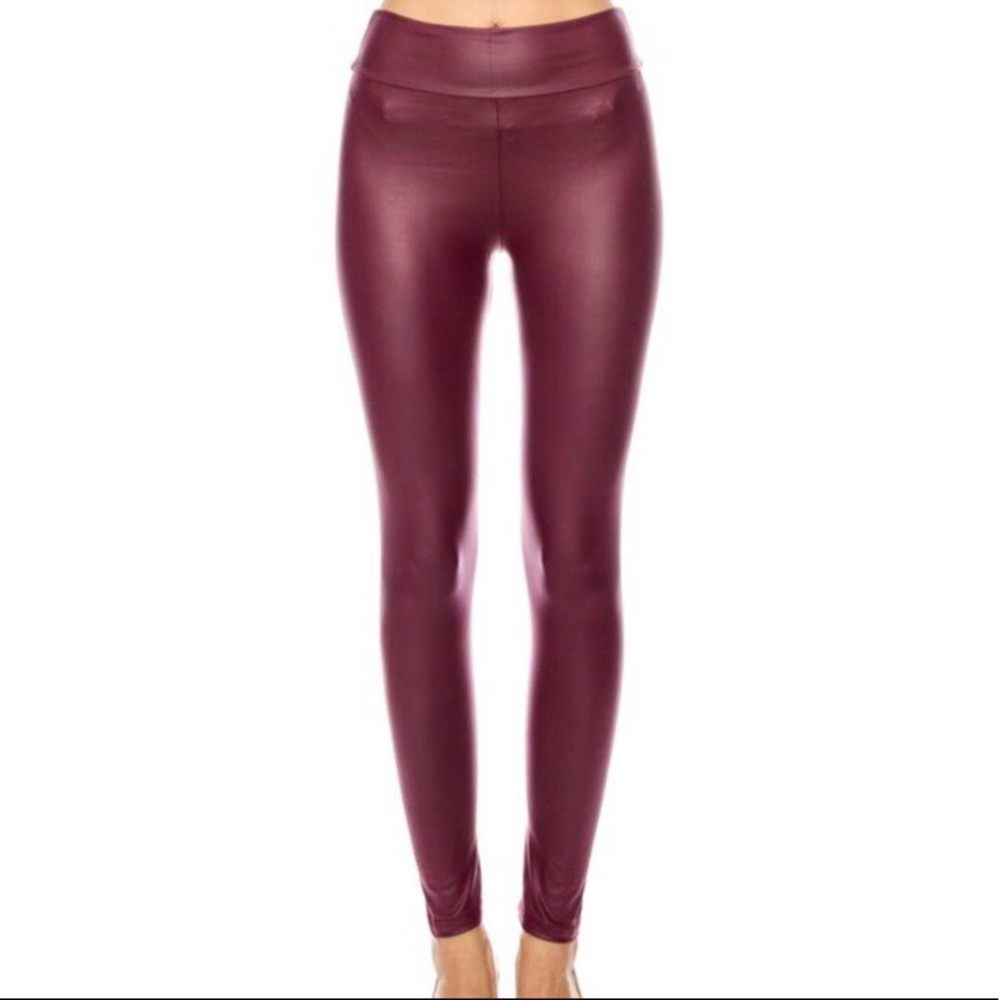 LAST ONE ❣️BURGUNDY FAUX LEATHER LEGGINGS - Picture 3 of 6